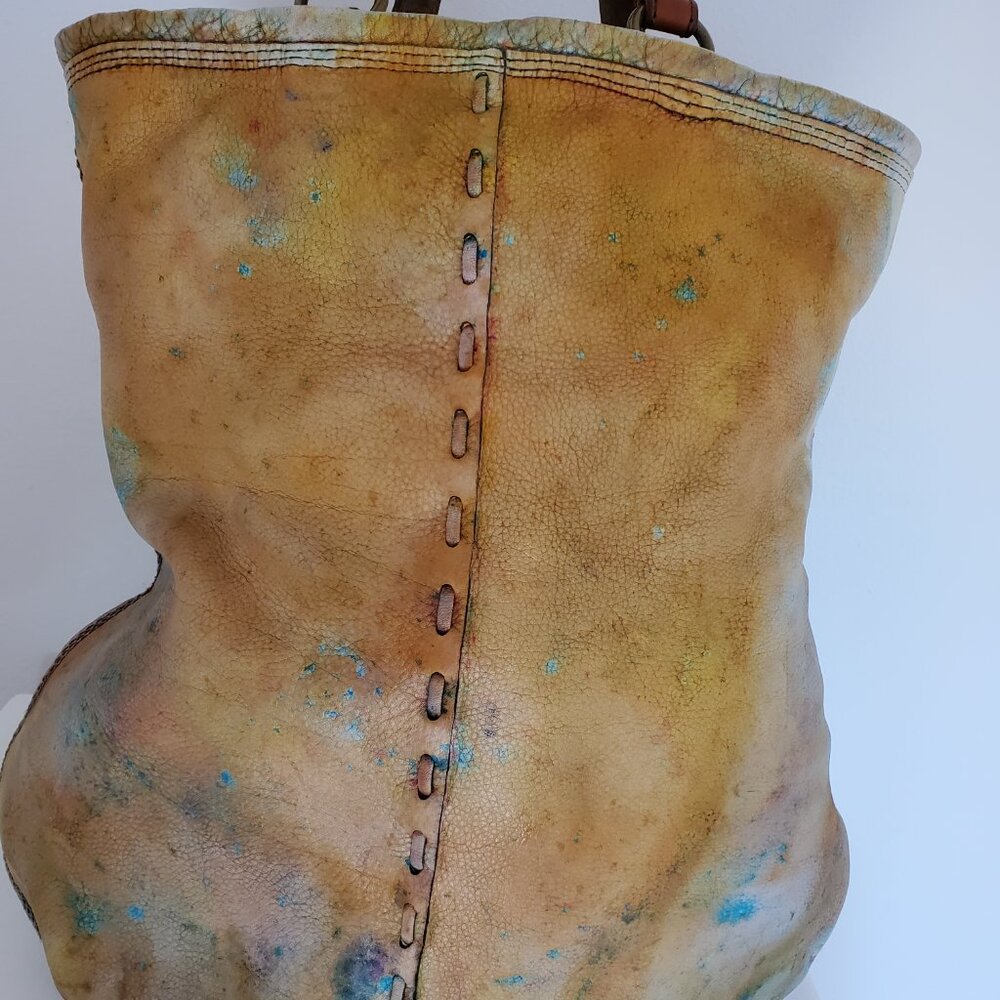Lucky leather rainbow cowgirl hippie XL tote dyed orange blue green yellow red - Picture 6 of 15